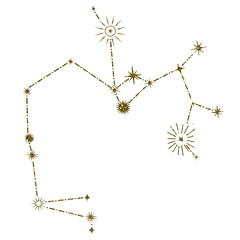 Sagittarius Constellation. Sagittarius Zodiac sign. Astrology celestial gold stars icon on the white isolated background. © Nastia