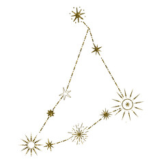 Capricornus Constellation. Capricornus Zodiac sign. Astrology celestial gold stars icon on the white isolated background.
