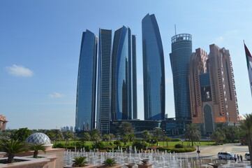 Fototapeta na wymiar Etihad towers,a series of five tall buildings and hotel in Abu Dhabi Corniche , UAE