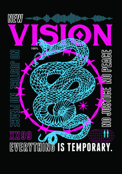 Vision t-shirt print design with snake for t-shirt graphics, banner, fashion prints, slogan tees, stickers, flyer, posters and other creative uses