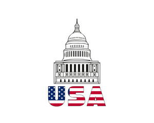 Vector icon of united states capitol hill building washington dc american congress white symbol design on white background