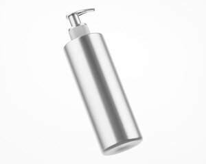White Metallic Soap Bottle Mockup - 3D Illustration Isolated on White, Halfside View