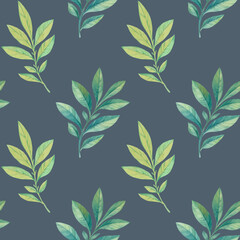 seamless botanical pattern watercolor. drawn leaves for design. 