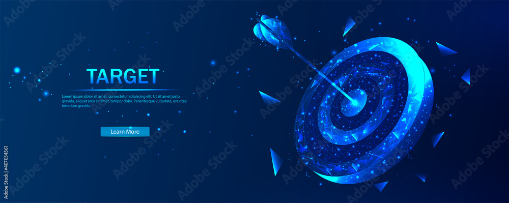 Poster target. a target consisting of polygons. target in a futuristic polygonal style with a skeleton, low