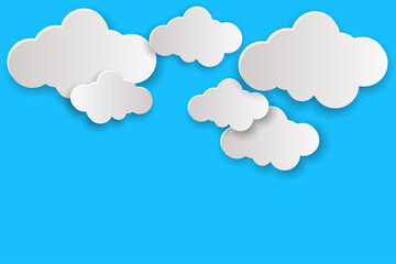 Paper Art Clouds, 3d Paper art style.  vector isolated illustration with  Grey Clouds on blue background