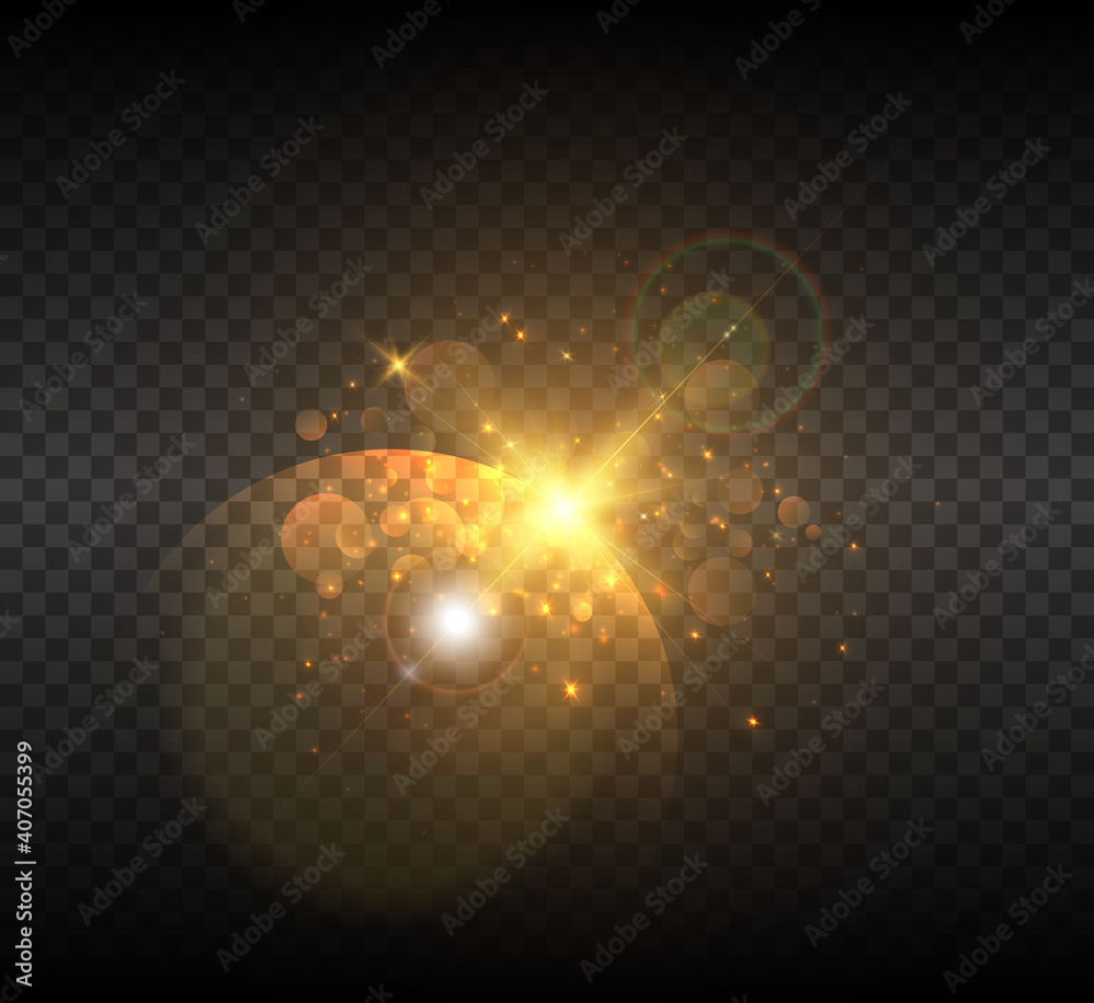 Poster a bright flash of the sun with rays and glare. vector 10 eps.