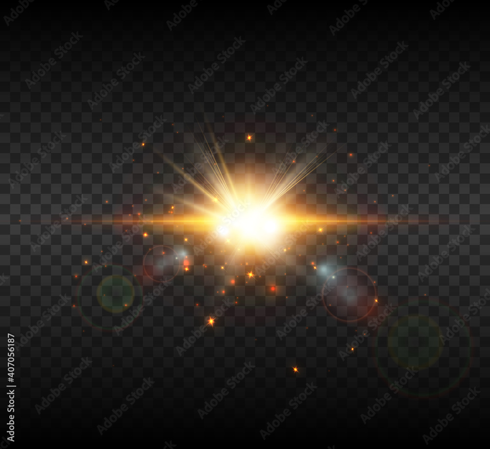 Poster a bright flash of the sun with rays and glare. vector 10 eps.