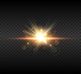 
A bright flash of the sun with rays and glare. Vector 10 eps.