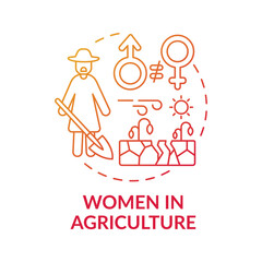 Women in agriculture concept icon. Gender equality idea thin line illustration. Vector isolated outline RGB color drawing. Rights protection. Use female labor in agriculture