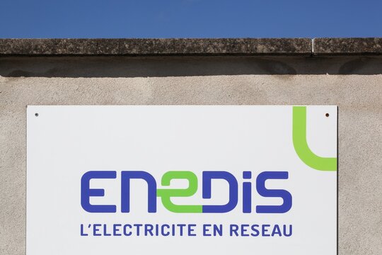 St Etienne, France - June 21, 2020: Enedis is a public company , a 100% subsidiary of EDF, which is responsible for managing 95% of the electricity distribution network in France