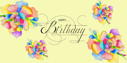 postcard , Internet banner , flat lay with a birthday greeting, with the inscription - happy birthday