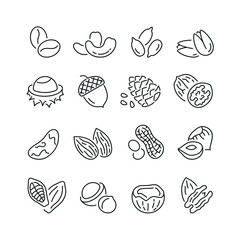 Naklejka na ściany i meble Nuts related icons: thin vector icon set, black and white kit