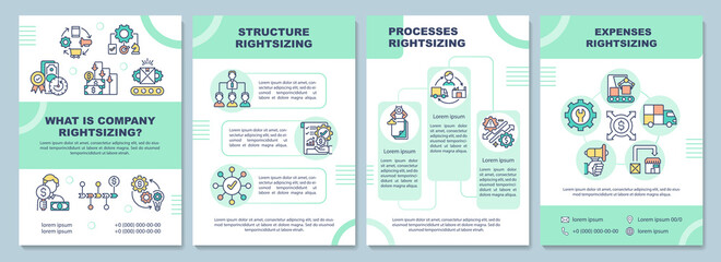 What is company rightsizing brochure template. Structure rightsizing. Flyer, booklet, leaflet print, cover design with linear icons. Vector layouts for magazines, annual reports, advertising posters