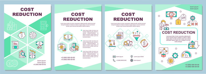 Cost reduction brochure template. Decrease money value of something. Flyer, booklet, leaflet print, cover design with linear icons. Vector layouts for magazines, annual reports, advertising posters