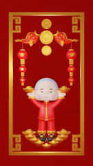 Popper Smile Mask Greeting Chinese New Year 2021. 3d rendering