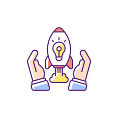 Innovation RGB color icon. IT project startup. Business mission. Company development. Creative approach. Core corporate values. Start up administration. Isolated vector illustration