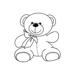 Vector hand-drawn illustration of a cute teddy bear. Gift toy for Valentines day, birthday, Christmas, holiday.