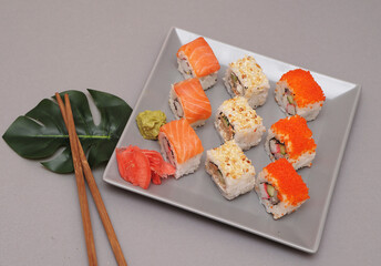 sushi with chopsticks