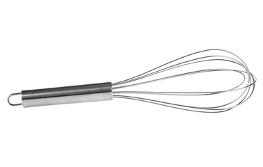 Stainless balloon whisk isolated on a white background. Stainless steel egg beater. Cooking...