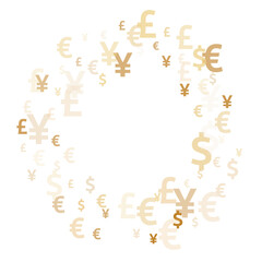 Euro dollar pound yen gold signs flying currency vector background. Financial backdrop. Currency