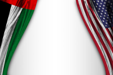 Background with flags of the United Arab Emirates and the United States of America with theater effect. 3d illustration