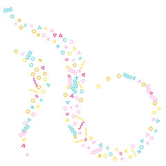 Memphis style geometric confetti background with triangle, circle, square, zigzag and wavy line