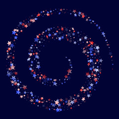 Flying red blue white star sparkles vector american patriotic background.