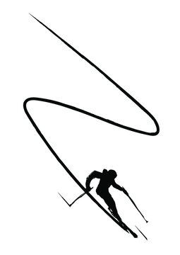 Sport Man Skiers Playing A Ski On White Snow Hill Moutain Vector Illustration