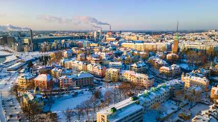 Obraz premium Aerial sunset view of Helsinki in winter time, Finland
