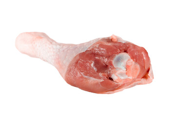 Raw chicken leg close-up. Raw chicken leg isolated on white background.