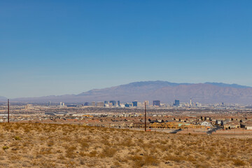 High angle sunny view of the cityscape of Las Vegas and strip