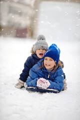 Fototapeta na wymiar happy children on the snow