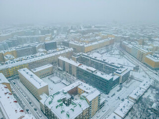 Aerial view of Helsinki city. in winter, Sky and colorful buildings.