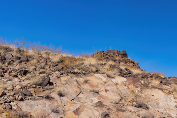 Sunny view of the beautiful landscape around Petroglyph Canyon Trail