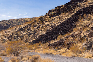 Sunny view of the beautiful landscape around Petroglyph Canyon Trail