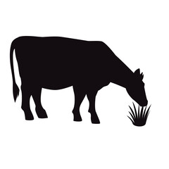 cow animal eating grass silhouette