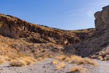 Sunny view of the beautiful landscape around Petroglyph Canyon Trail