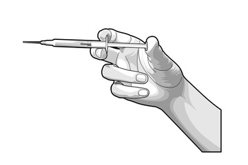 syringe in hand - vector illustration on white background. vaccine, prevention of coronavirus. medical syringe