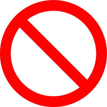Prohibited and forbidden NO red circle with slash sign on transparent background.
