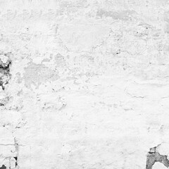 Old White Weathered Stucco Texture. Aged Paint Brick Wall Background. Grunge Blocks Stonework Brickwork. Sepia Beige Toned.