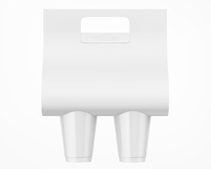 White Glossy Coffee Cups and Holder Mockup - 3D Illustration Isolated on White, Front View