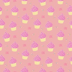 Confetti muffin cupcake love seamless pattern background in pastel colors.