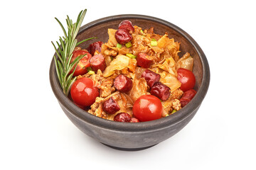 Bigos with sausage, traditional Polish dish, isolated on white background