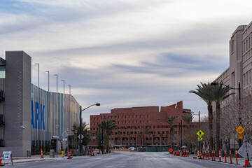 Afternoon cloudy view of the Clark County Government Center with a parking structure