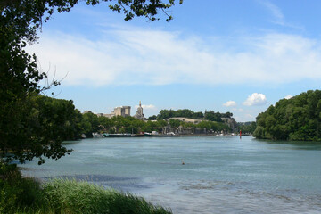 Cityscape of French  town Avignon at the river side of Rhone in south of France