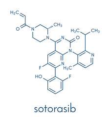 Sotorasib cancer drug molecule. Skeletal formula.