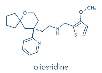 Fototapeta premium Oliceridine painkiller drug molecule. Skeletal formula.
