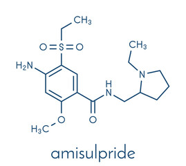 Amisulpride drug molecule. Skeletal formula.