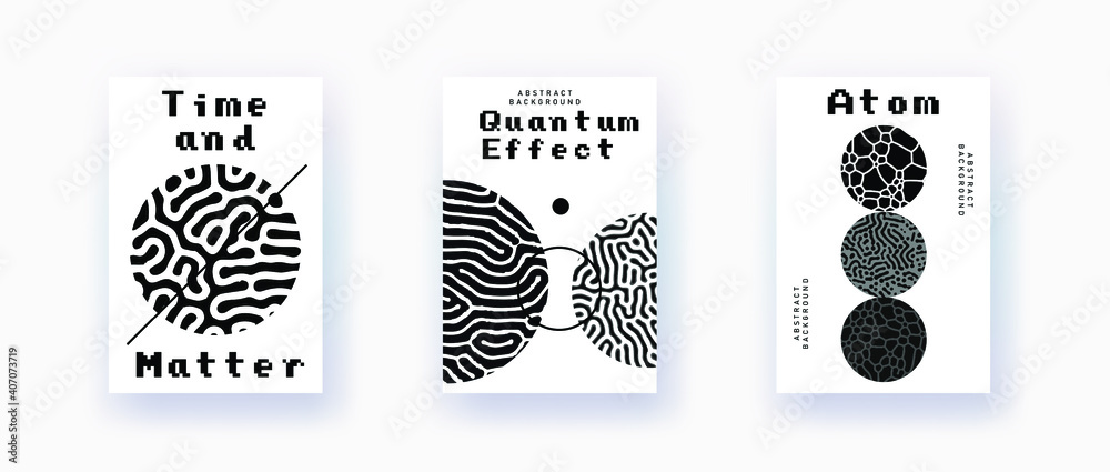 Poster abstract geometric background with minimal composition of shapes and forms. science, quantum mechani