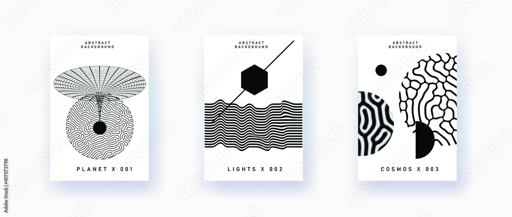 Poster abstract geometric background with minimal composition of shapes and forms. science, quantum mechani